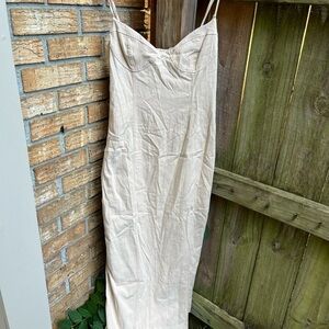 Zara Linen Blend Cream Maxi Dress w/ Slit